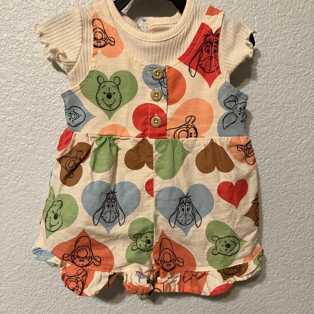 Winnie the Pooh Heart Print Baby Romper Two Piece Set 0-3 months